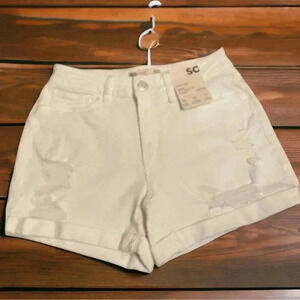 SO Kohls size 5 white curvy midi high rise size 5 ripped denim jeans shorts